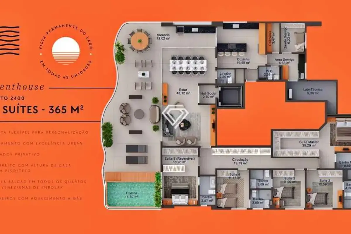 Penthouse 5 Suítes, 316 m² c/ Piscina à venda no Horizonte Urban - Graciosa — foto